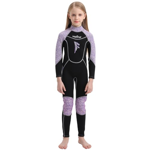 SXSHUN Kinder Jungen Neoprenanzug Mädchen 3.5MM Einteiler Tauchanzug Langärmeliger Vollanzüge Sonnenschutz Bademode Unisex Wetsuit für Surfen, Lila, 4/117-125CM/16-23KG von SXSHUN