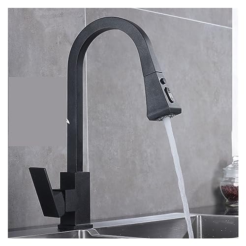 SXSWCH Schwarz quadratisch ausziehen Küchenarmatur EIN Hebel Heißer Kalt 360 Rotationsmischer Tap Basin Wasserkran-Fass für Küche (Farbe: Matt Black-01) von SXSWCH