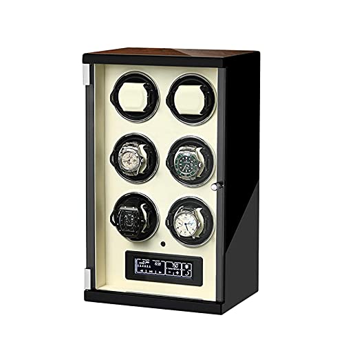 SXSWCH Uhrenbeweger, Uhrenbeweger für Automatikuhren, LCD mit Touch-Panel-Display, 5 Rotationsmodus-Einstellung, Kohlefaser-Leder, integrierte Beleuchtung mit Fernbedienung, beige (12 Epitope) Uhr von SXSWCH