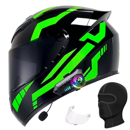 SYEBVTQ Motorradhelm mit Bluetooth, Integralhelm mit Sonnenblende Mopedhelm ECE Zertifiziert für Damen Herren mit Eingebautem Mikrofon Vollvisierhelm, für Motorradhelm Full-Face Helme von SYEBVTQ