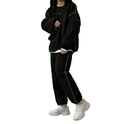 Jogginganzug Damen Set Damen Sportswear Langarm Pullover Hoodies Sweatpants Sportswear Jogging Sets-Schwarz-XL von SYLDMKJ