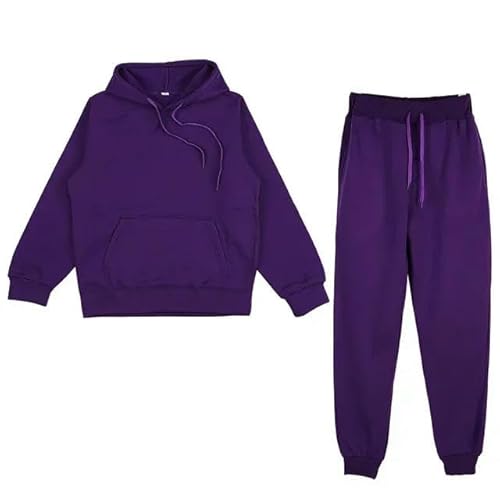 Jogginganzug Damen Set Frauen Sportbekleidung Feste Farbe Mit Kapuze-Sportanzug Hoodie Sweatshirt Hosen Zweiteiliger Set-Lila-M von SYLDMKJ