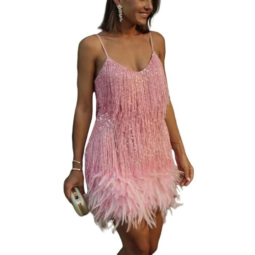 Kleid Hochzeitsgast Damen Sexy Mini -Kleid Frauen Spaghetti -Riemennähte Kleider Weibliches Elegantes Kleid-Pink Lyq63-Xxl von SYLDMKJ