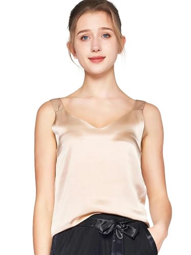 SYLDMKJ Camisole Damen Seide Camisole Reine Seide Einfache Chic Camis T-Shirts Schwarz Eleganter Und Modischer Stil-Champagner-XL von SYLDMKJ