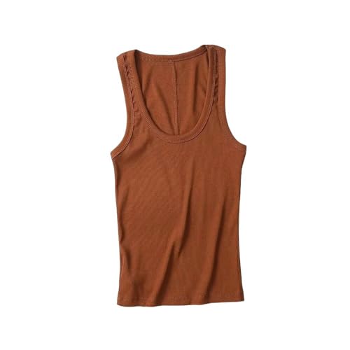 SYLDMKJ Camisole Damen Slim Fit Feste Farbfarbe Mit Rippen-Tanktoper Würzigem Mädchenstil T-Shirt-Schokolade-M von SYLDMKJ