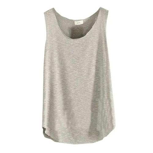 SYLDMKJ Camisole Damen Sommer Baumwolle Atmungsaktive Weste Ärmellos Dünn Casual Weste O Neck Ärmellos T-Shirt-Grau-Eine Größe von SYLDMKJ