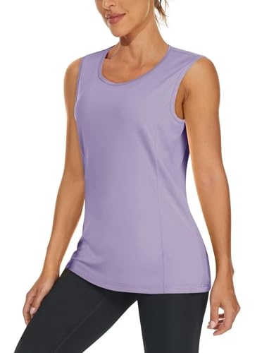 SYLDMKJ Camisole Damen Tank Tops Rundhals Weste Ärmellose T-Shirts Elastisches Laufen Workout Tee Casual Tops-Hellviolett-Cn XL (Us L) von SYLDMKJ