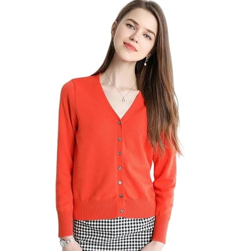 SYLDMKJ Cardigan Damen Damen -Strickjacke Langarm Strickjacke Herbstpullover Gegen Nacken Strickjacke Strickjacke-Orange-L von SYLDMKJ