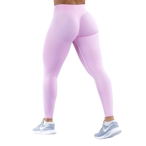 SYLDMKJ Damen-Athletik-Leggings Seamless Sport -Leggings Niedrige Impact Yogahosen Hocke Fitness Sport Leggings Butt Hiftinghose-Rosa-S von SYLDMKJ