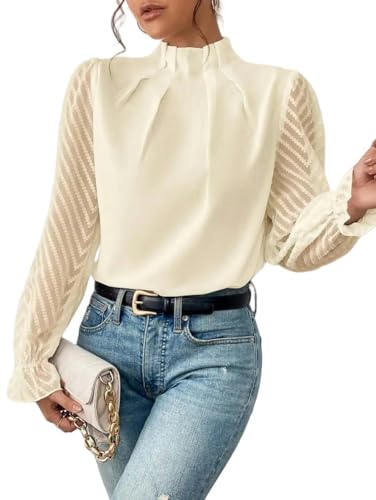 SYLDMKJ Damen Blusen Frauen Herbst Fashion Shirt Lady Lose Hock Out Halb Hohen Hals Langlaterne Ärmel.-Beige-S von SYLDMKJ