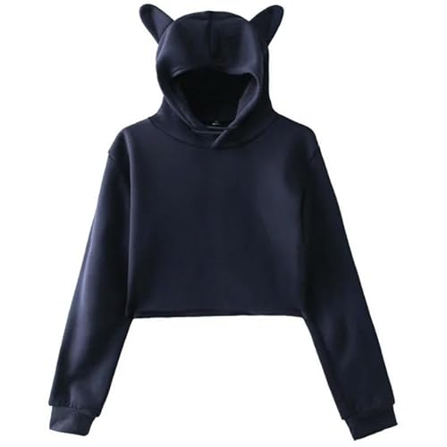 SYLDMKJ Damen Cropped Hoodie Frauen Lässig Vlies Vlies Hoodies Katze Ohrhörs Hoodies Cropped Sweatshirts Damenkleidung-Marine-S von SYLDMKJ