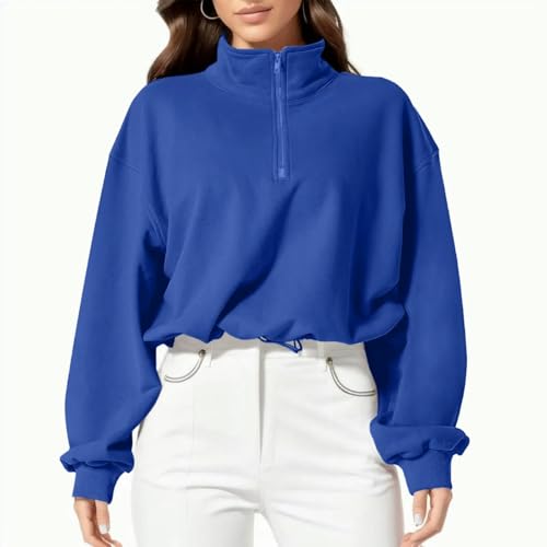 SYLDMKJ Damen Cropped Hoodie Frauen Mit Halben Reißverschlusstemittel Sweatshirt Hoodie Turtleneck Long Sleeve Tracksuit-Himmelblau-XXL von SYLDMKJ