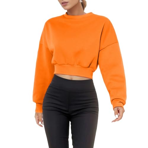 SYLDMKJ Damen Cropped Hoodie Kurze Sweatshirt-Frauen Herbst Casual Longleved Cropped Top Pullover Sportswear-Kleider-Orange-L von SYLDMKJ