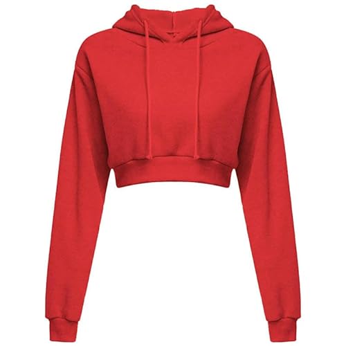 SYLDMKJ Damen Cropped Hoodie Langarm Sweatshirt Mit Kapuze Mit Kapuze Geschnittenes Sweatshirt Sexy Frauen Nabel Exponierten Pullover Hoodie-Rot-S von SYLDMKJ