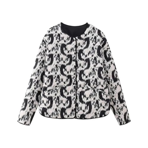 SYLDMKJ Damen Daunenmantel Damen Home Tops Steppjacke Mit Animal Print-Weißer Hintergrund Mit Schwarzen Blumen-M von SYLDMKJ