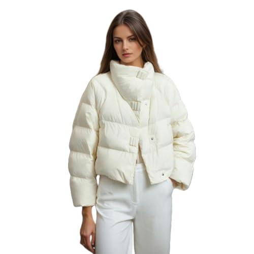 SYLDMKJ Damen Daunenmantel Damen Warmer Baumwollmantel Verdickter Puffermantel Lässiger Und Bequemer Baumwollmantel-Off White-S von SYLDMKJ