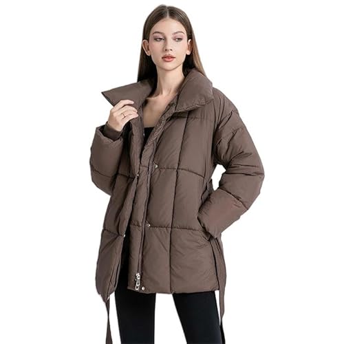 SYLDMKJ Damen Daunenmantel Daunenjacke Für Frauen Mittellange Winter Verdickte Baumwolle Mantel Stehkragen Baumwolljacke-Kaffee-XL von SYLDMKJ