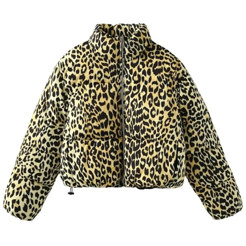 SYLDMKJ Damen Daunenmantel Heißes Mädchen Leopard Print Baumwolle Jacke Frauen Dicke Kurze Stand Kragen Jacke-Grüner Leopardenmuster-Xs von SYLDMKJ