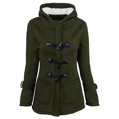 SYLDMKJ Damen Daunenmantel Herbst Und Winter Horn Knopf Mantel Frauen Dicke Kapuzenjacke Frauen Baumwolle Mantel-Grün-3Xl von SYLDMKJ