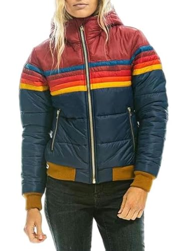 SYLDMKJ Damen Daunenmantel Kurzer Baumwollmantel Mit Kapuze Für Damen-Blau+Rot-XL von SYLDMKJ