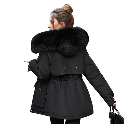 SYLDMKJ Damen Daunenmantel Plüsch Und Verdickte Parka Damen Kurze Große Pelzkragen Slim Fit Baumwolljacke-Schwarz-L von SYLDMKJ