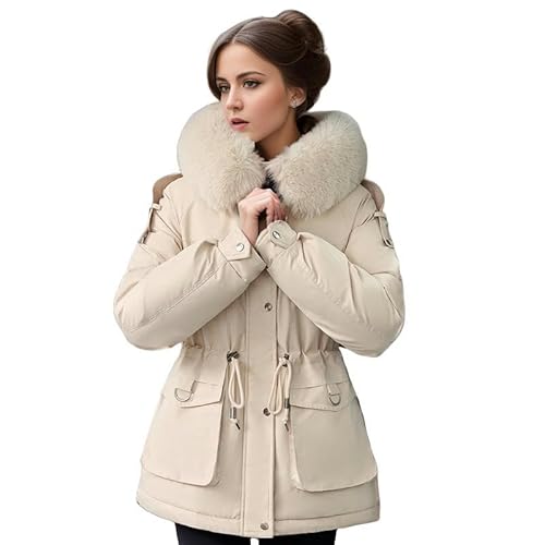 SYLDMKJ Damen Daunenmantel Plüsch Und Verdickte Parka Damen Kurze Große Pelzkragen Slim Fit Baumwolljacke-Weiß-XL von SYLDMKJ