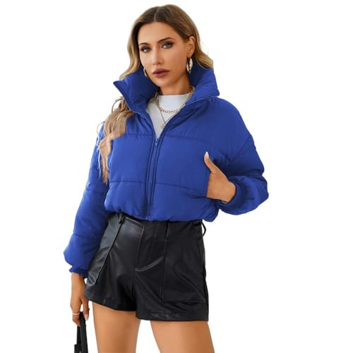 SYLDMKJ Damen Daunenmantel Winter Baumwollmantelständer Kragen Warmes Baumwollschicht Kleiner Baumwolljacke-Blau-XL von SYLDMKJ