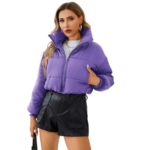 SYLDMKJ Damen Daunenmantel Winter Baumwollmantelständer Kragen Warmes Baumwollschicht Kleiner Baumwolljacke-Lila-M von SYLDMKJ