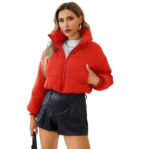 SYLDMKJ Damen Daunenmantel Winter Baumwollmantelständer Kragen Warmes Baumwollschicht Kleiner Baumwolljacke-Rot-S von SYLDMKJ