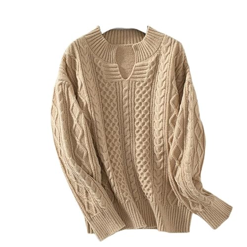 SYLDMKJ Damen Pullover Herbst Damen Herbst Und Winter Retro Lose Langarm Pullover-Khaki-L von SYLDMKJ