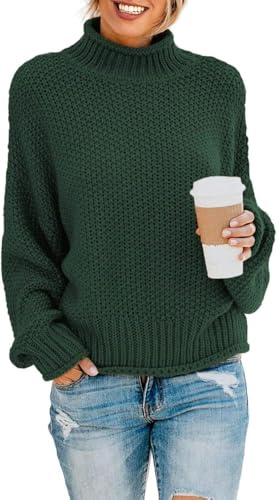 SYLDMKJ Damen Pullover Herbst Damen Rollkragen Ballon Langarm Sweater Pullover Jacke-Military Green-M von SYLDMKJ