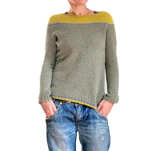 SYLDMKJ Damen Pullover Herbst Damen Rundhalsausschnitt Colorblock Loose Pullover Pullover Pullover Für Damen-Gelb-3Xl von SYLDMKJ