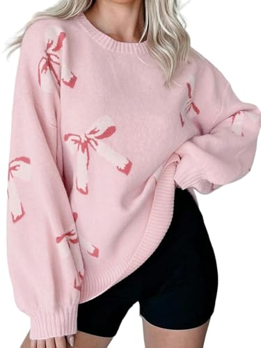 SYLDMKJ Damen Pullover Herbst Herbst Und Winter Frauen Bogen Jacquard Faule Lose Pullover Pullover Pullover Pullover-Rosa-S von SYLDMKJ