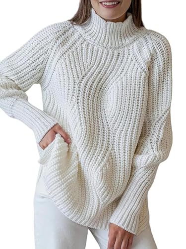 SYLDMKJ Damen Pullover Herbst Herbst Und Winter Gestrickte Rollkragenpullover Lässig Einfarbig Top-Weiß-XL von SYLDMKJ