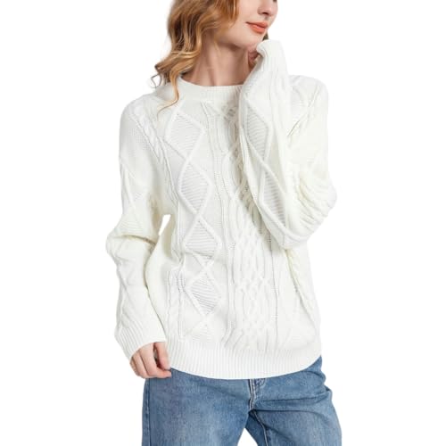 SYLDMKJ Damen Pullover Herbst Herbst Und Winter Lose Faule Tops Für Frauen Pullover Gestrickt Rundhalspullover-Weiß-L von SYLDMKJ