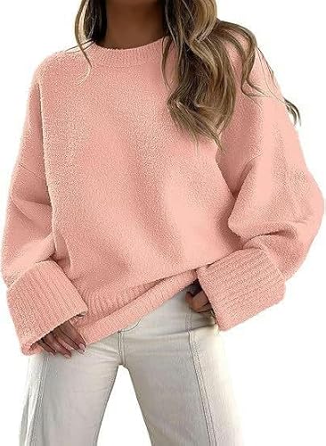 SYLDMKJ Damen Pullover Herbst Herbst- Und Winter -Rund -Hals -Pullover Der Frauen Losen Plüsch Dicker Pullover-Rosa-S von SYLDMKJ