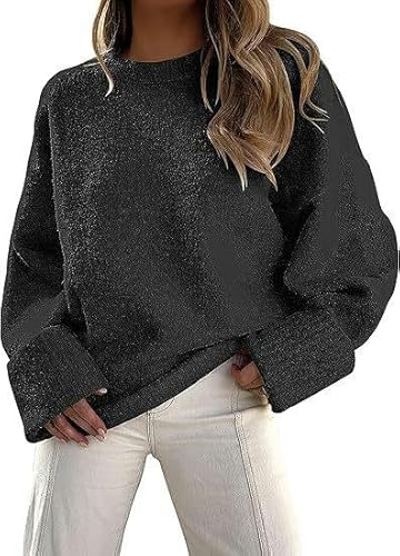 SYLDMKJ Damen Pullover Herbst Herbst- Und Winter -Rund -Hals -Pullover Der Frauen Losen Plüsch Dicker Pullover-Schwarz-XL von SYLDMKJ