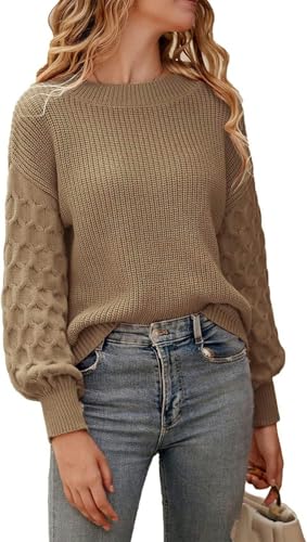 SYLDMKJ Damen Pullover Herbst Winter Pullover Pullover Casual Langarm Pullover Top Mit Rundhalsausschnitt-Braun von SYLDMKJ