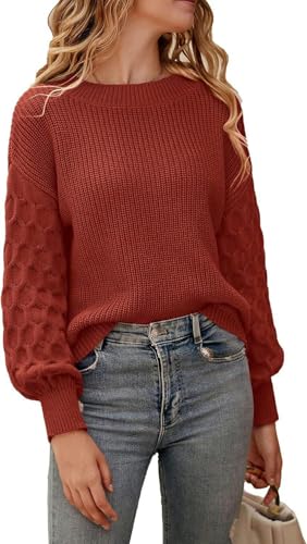 SYLDMKJ Damen Pullover Herbst Winter Pullover Pullover Casual Langarm Pullover Top Mit Rundhalsausschnitt-Ziegelrot von SYLDMKJ