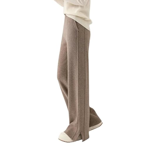 SYLDMKJ Damen Sporthose Herbst Und Winter Damen Elastische Taille Strickhose Mit Weitem Bein-Khaki-XXL von SYLDMKJ