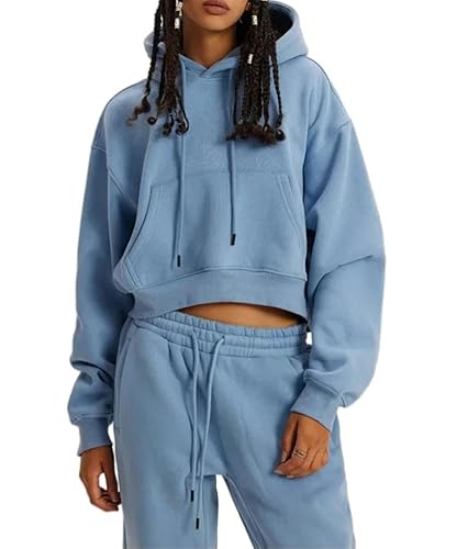 SYLDMKJ Damen Sporthose Herbst Und Winter Kapuzen Langarm Tops Casual Sport Hoodie Zweiteiliges Set-Blau-S von SYLDMKJ