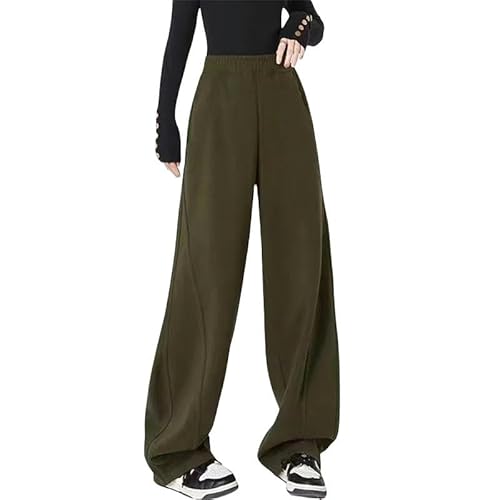 SYLDMKJ Damen Sporthose Herbst- Und Wintersporthose Damen Gerade Lose Weite Hosen Freizeitsporthose-Armee-L von SYLDMKJ