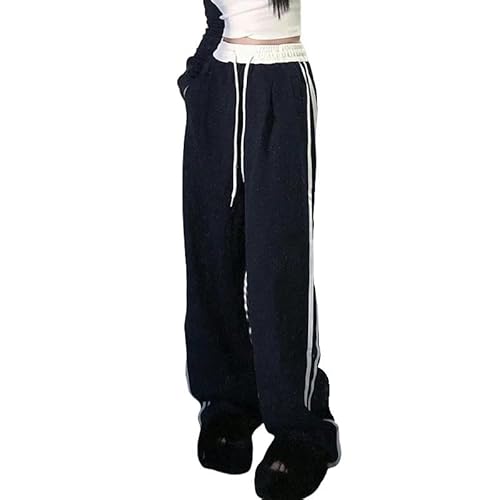 SYLDMKJ Damen Sporthose Klassische Sweatpants Damen High-Rise Sweatpants Elastische Lace-Up Wide-Leg Hose-Schwarz-S von SYLDMKJ