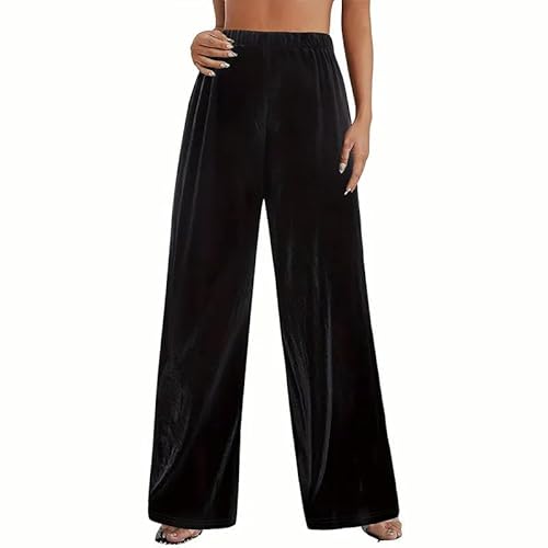 SYLDMKJ Damen Sporthose Samt Schwarz Casual Hosen Gerade Loose Herbst Und Winter High Waist Hosen-Schwarz-L von SYLDMKJ