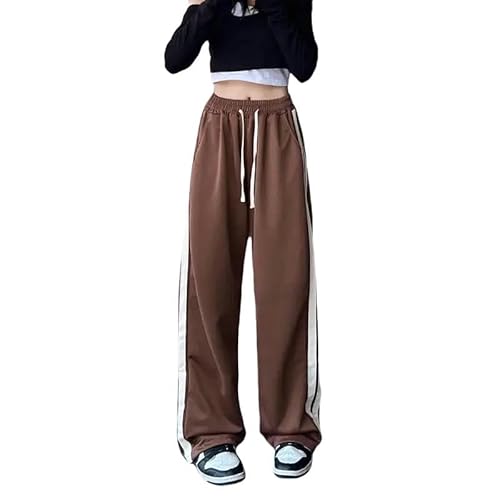 SYLDMKJ Damen Sporthose Streetwear Overalls Mit Weitem Bein Sweatpants Loose Pants-Braun-S von SYLDMKJ