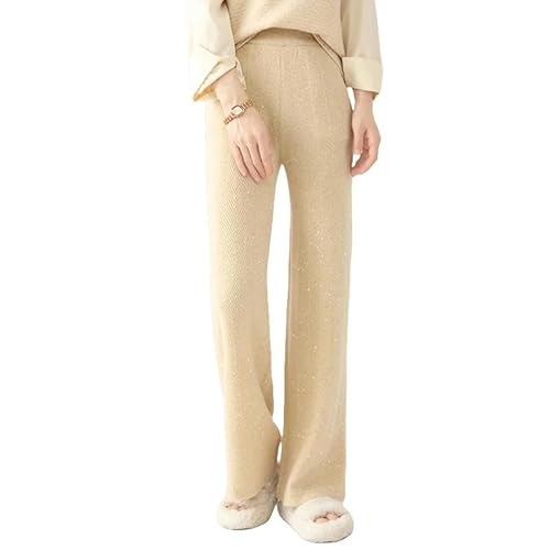 SYLDMKJ Damen Sporthose Wolle Damen Hosen Hohe Taille Lose Cashmere Boden Hosen Gestrickt Verdickt-Beige-M von SYLDMKJ