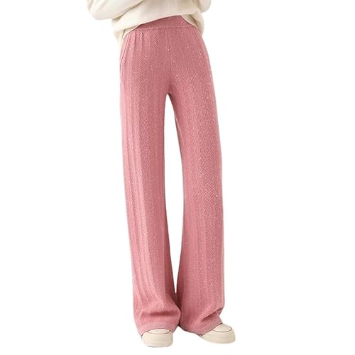 SYLDMKJ Damen Sporthose Wolle Damen Hosen Hohe Taille Lose Cashmere Boden Hosen Gestrickt Verdickt-Rosa-S von SYLDMKJ