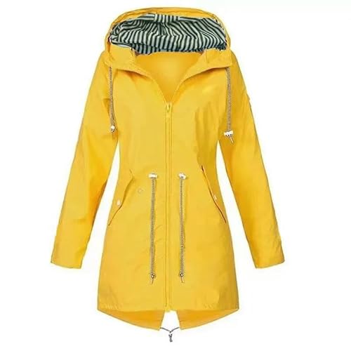 SYLDMKJ Damen Trenchcoat Kapuzenkapitor Im British -Stil Windbreaker Herbst Und Winter Frauen Im Freien Für Bergsteigerjacke Für Frauen-Gelb-L von SYLDMKJ