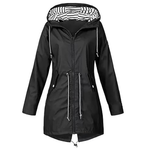 SYLDMKJ Damen Trenchcoat Kapuzenkapitor Im British -Stil Windbreaker Herbst Und Winter Frauen Im Freien Für Bergsteigerjacke Für Frauen-Schwarz-XXL von SYLDMKJ