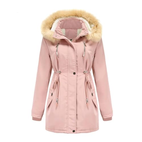 SYLDMKJ Damen Trenchcoat Qualität Kunstpelz Kapuze Trenchcoat Für Frauen Große Größe Plüsch Futter-Pink-4Xl von SYLDMKJ